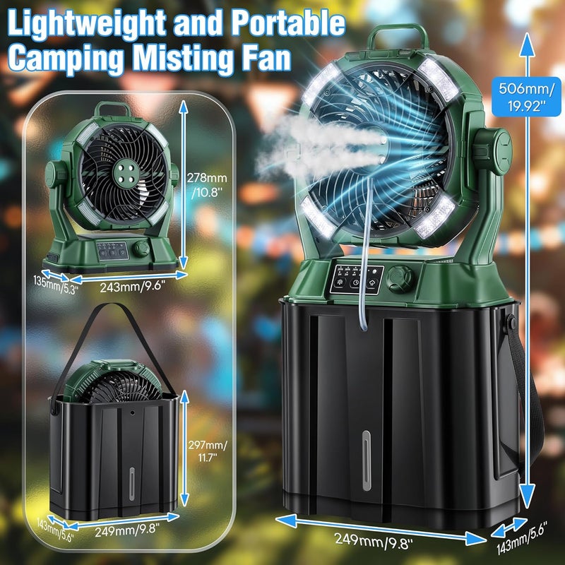 ElectricWise Portable Misting Fan,4 LED Lights&Stepless Speed Control & 4 Outlet Cooling Spray with 6L Bucket,Timer Function,Portable Handle,20000mAh Camping Fan for Patios/Fishing/Travel/Office Desk - Image 5